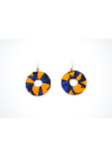 Boucles d'oreilles bleues et jaunes en tissu wax