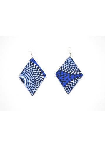 Boucles d'oreilles losange bleues et jaunes en tissu wax