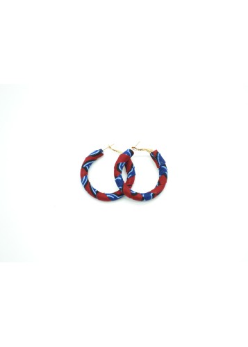 Boucles d'oreilles rondes en tissu wax bleu et rouge