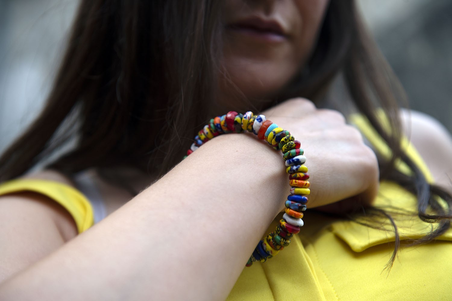 Bracelet ethnique en terre cuite multicolore