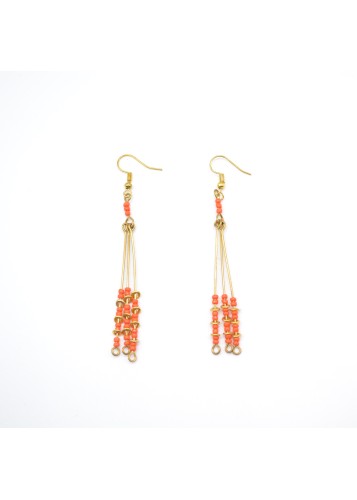 Boucles d'oreilles artisanales en bronze et perles oranges