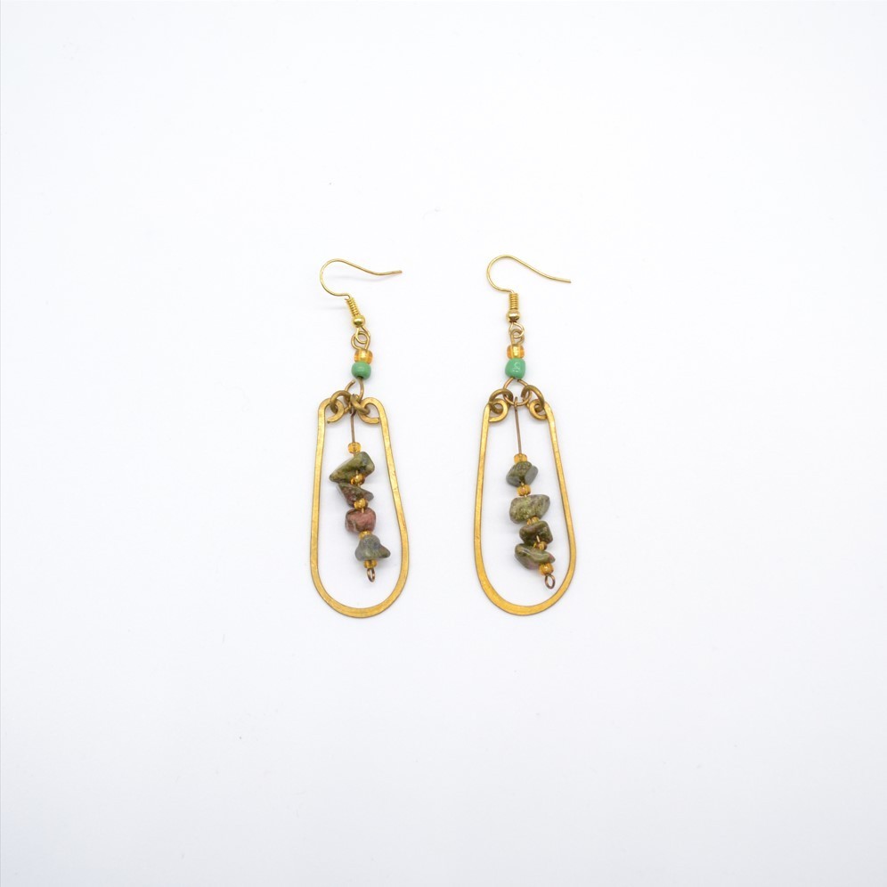Boucles d'oreilles en bronze et pierres de jade