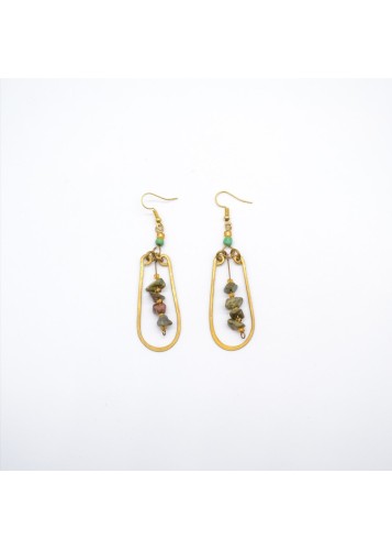 Boucles d'oreilles en bronze et pierres de jade