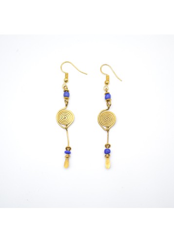 Boucles d'oreilles africaines en bronze et perles bleues