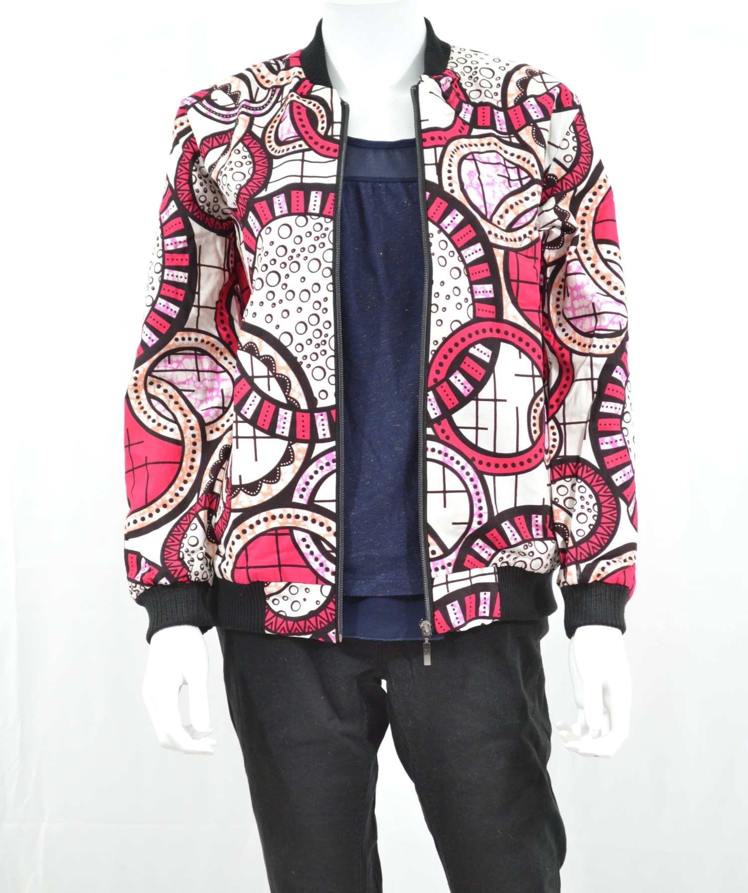 Veste Bombers rouge et blanche en tissu Wax - FEMME