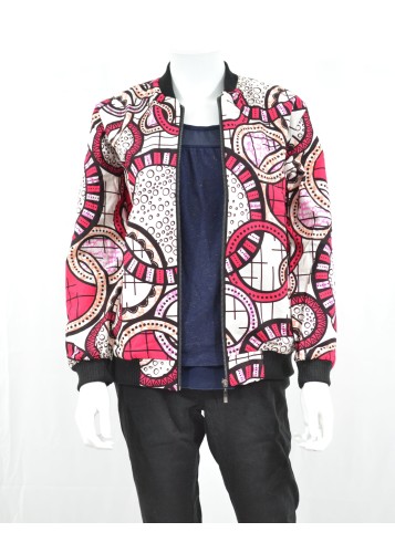 Veste Bombers rouge et blanche en tissu Wax - FEMME