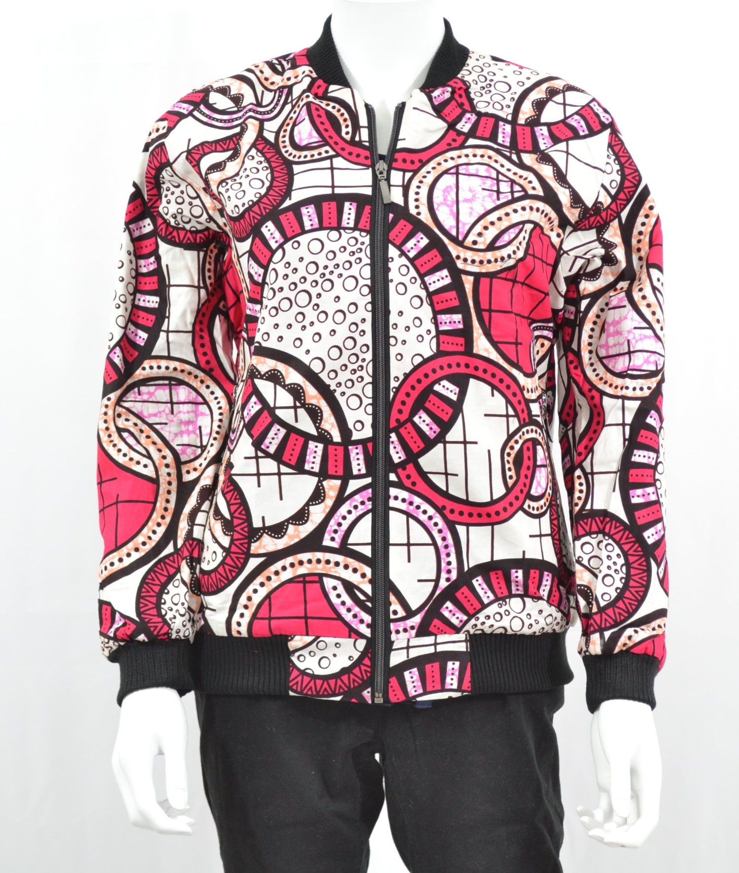 Veste Bombers rouge et blanche en tissu Wax - FEMME