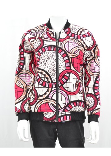 Veste Bombers rouge et blanche en tissu Wax - FEMME