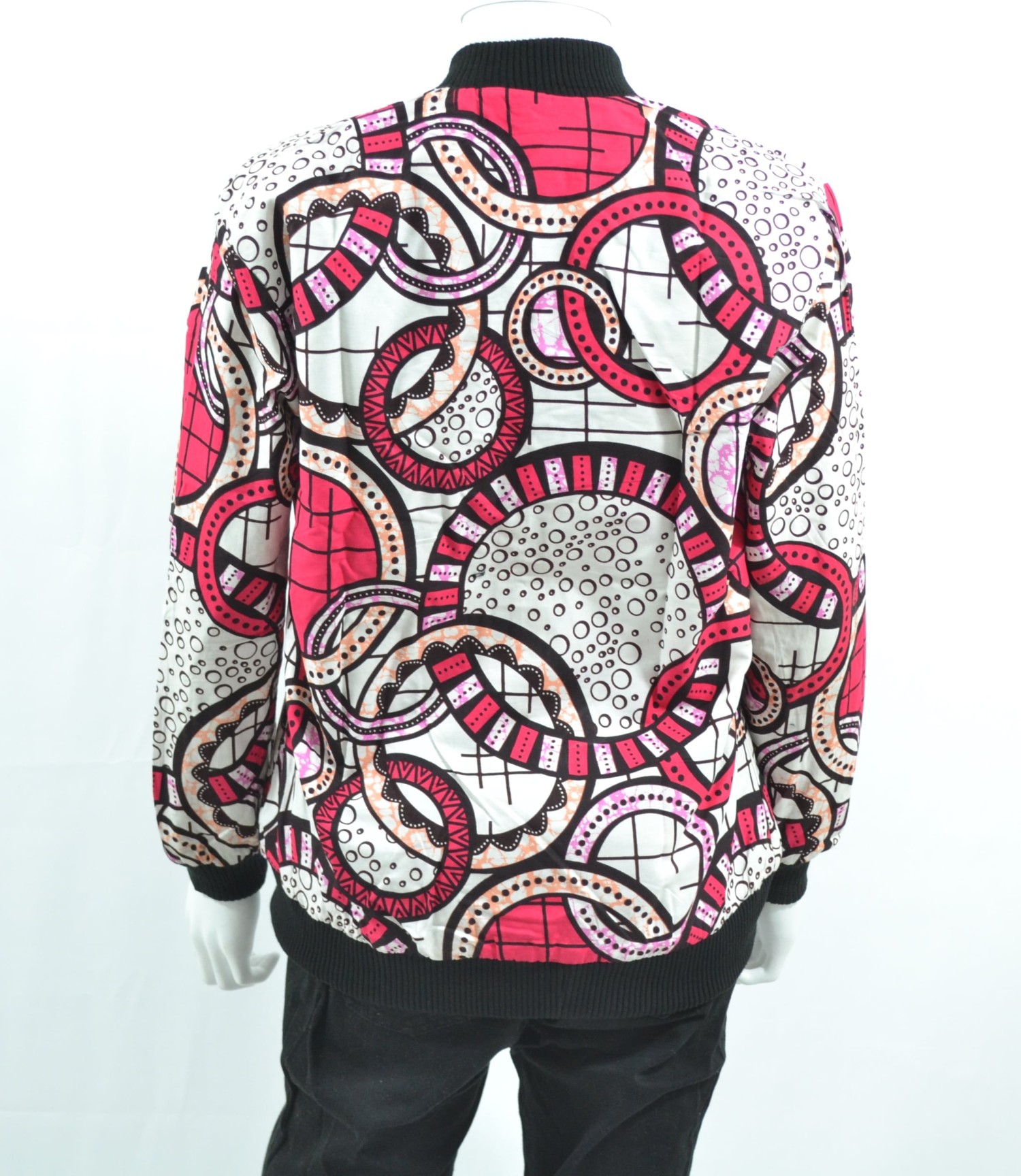 Veste Bombers rouge et blanche en tissu Wax - FEMME