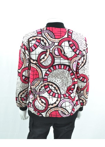 Veste Bombers rouge et blanche en tissu Wax - FEMME