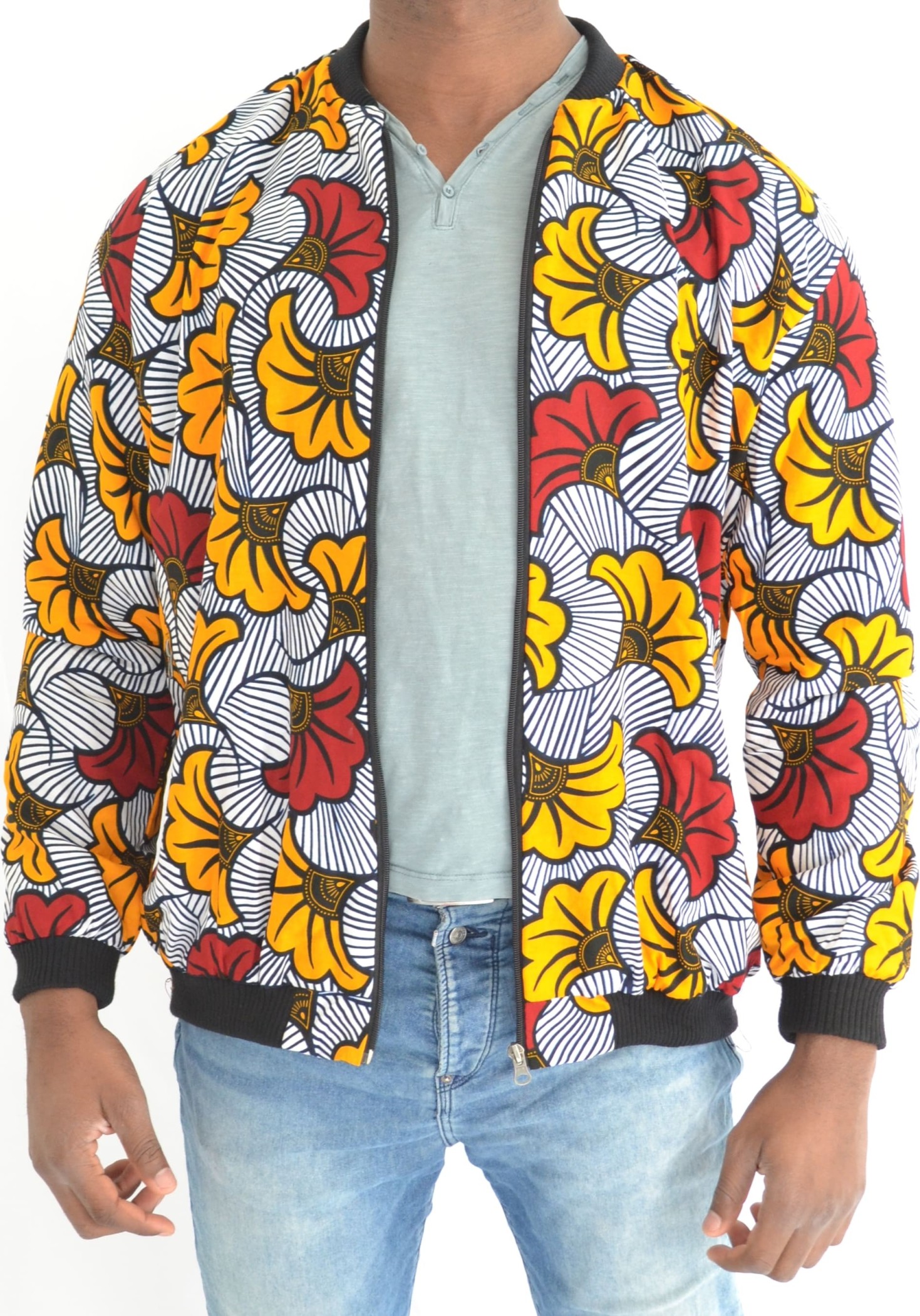 Bombers en tissu Wax motif "fleurs de mariage"