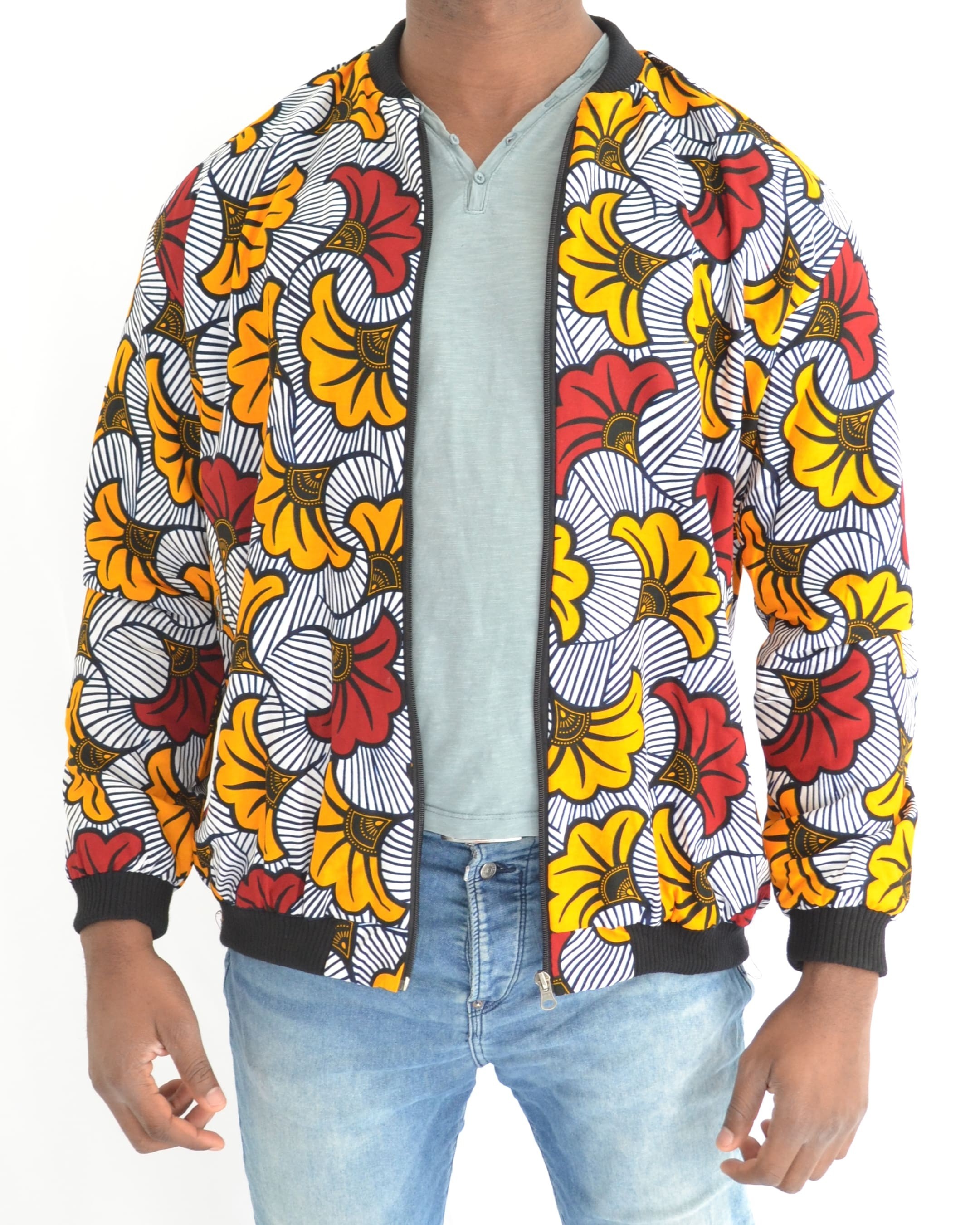 Bombers en tissu Wax motif "fleurs de mariage"