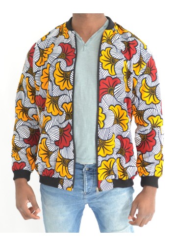Bombers en tissu Wax motif "fleurs de mariage"