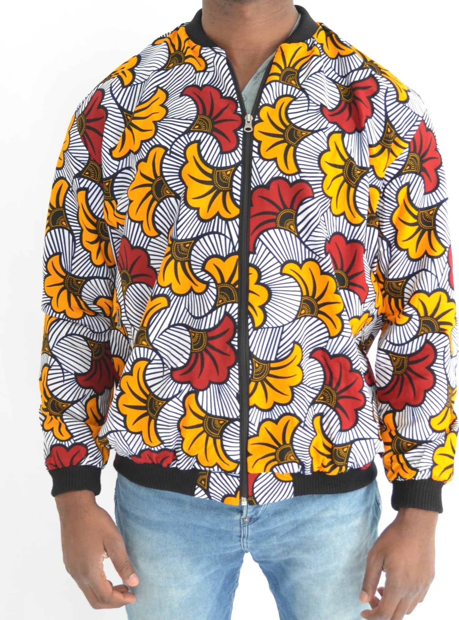 Bombers en tissu Wax motif "fleurs de mariage"