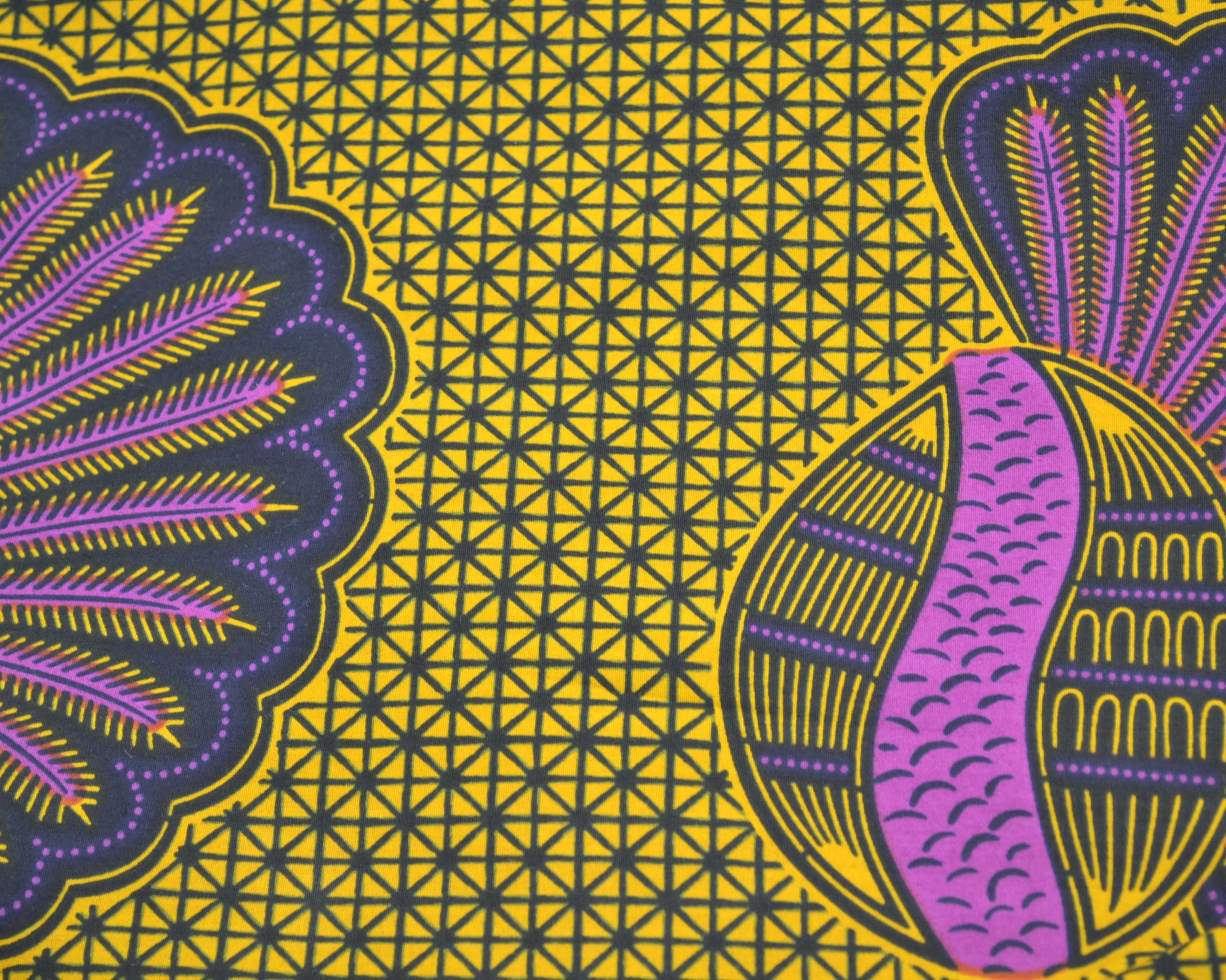 Tissu Wax jaune et violet au Mètre - PREMIUM