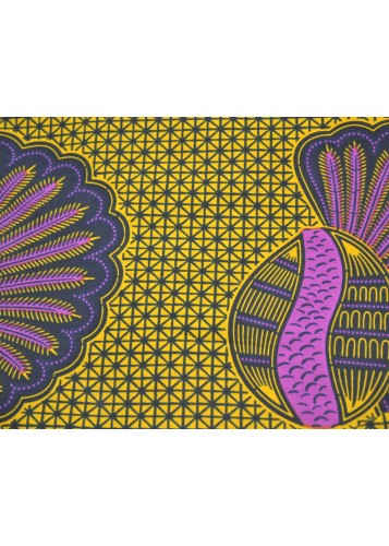 Tissu Wax jaune et violet au Mètre - PREMIUM