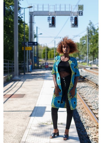 Veste de tailleur longue en tissu wax