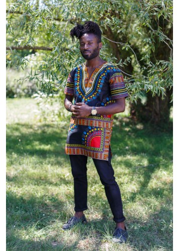 Chemise en wax motif Daïshiki