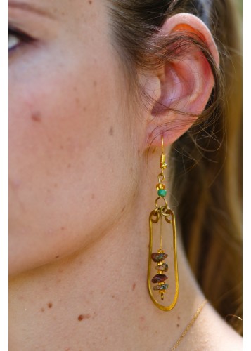 Boucles d'oreilles en bronze et pierres de jade