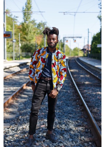 Bombers en tissu Wax motif "fleurs de mariage"