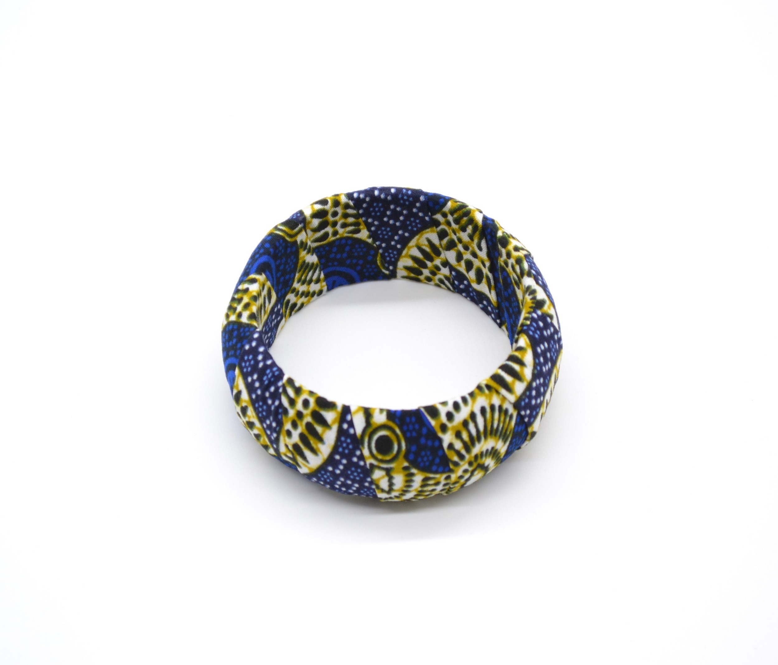 Bracelet rond en tissu wax bleu et vert