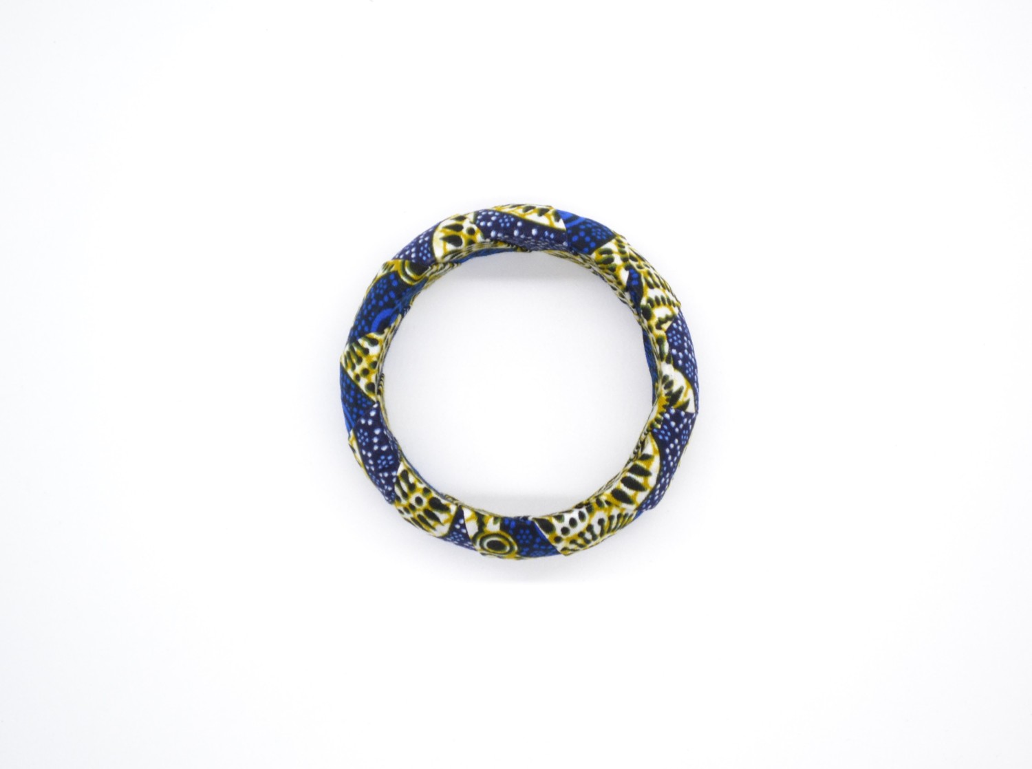 Bracelet rond en tissu wax bleu et vert