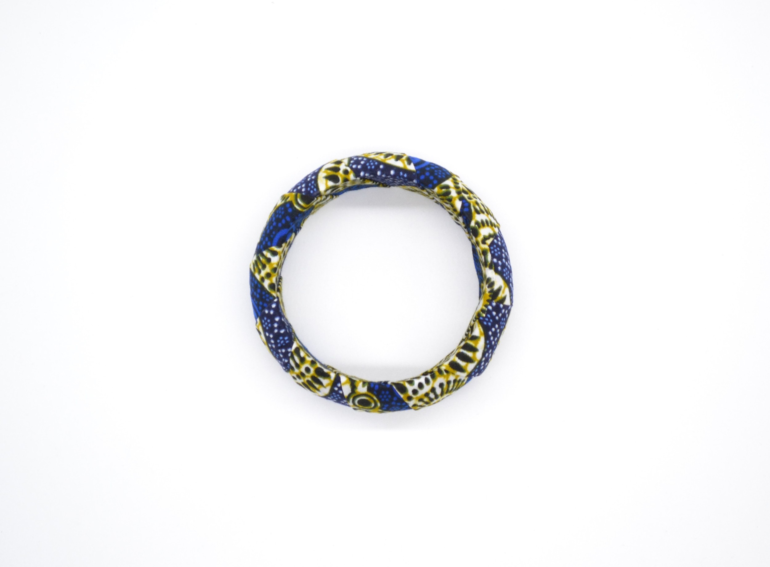 Bracelet rond en tissu wax bleu et vert