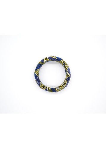 Bracelet rond en tissu wax bleu et vert