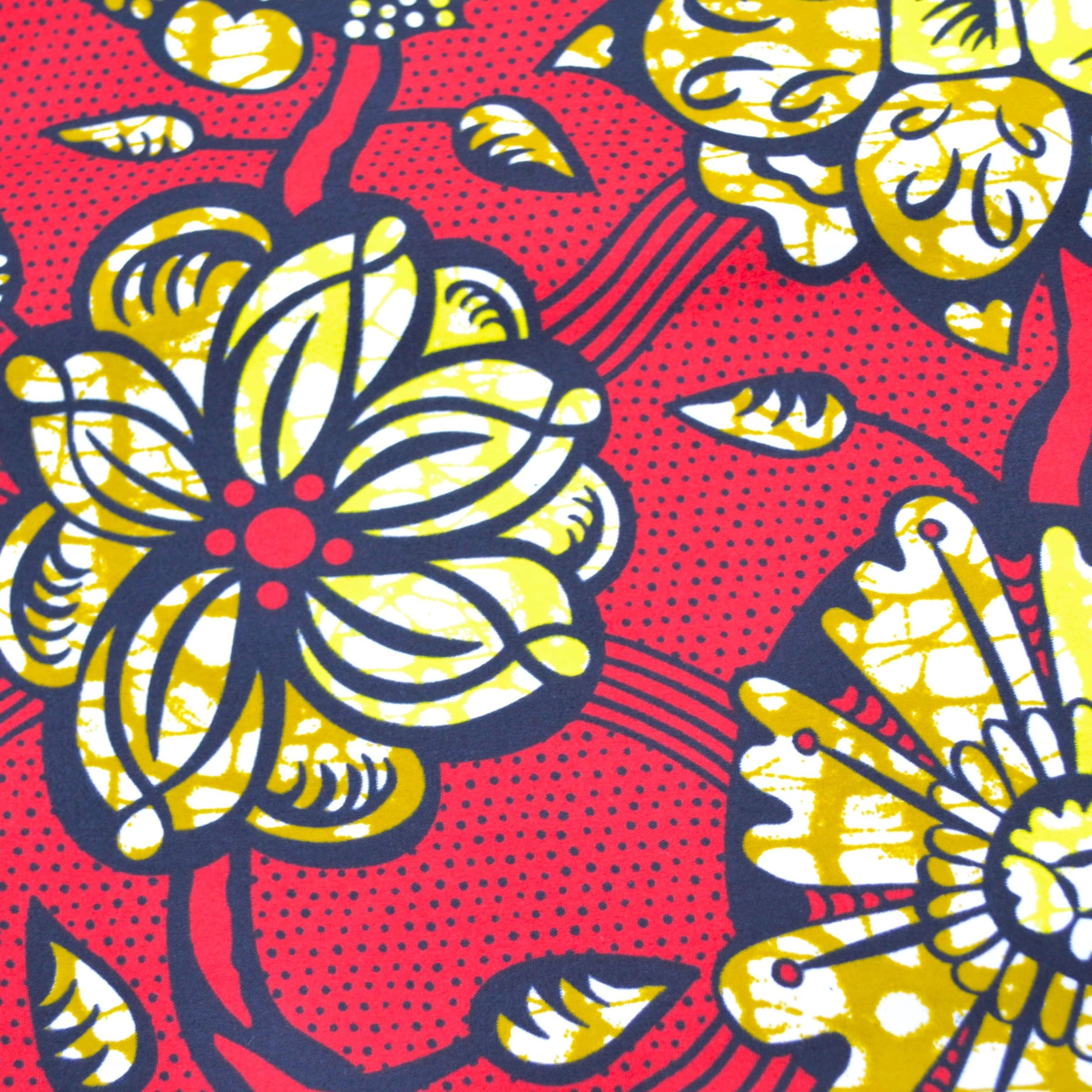 Tissu Wax rouge à fleur au Mètre - STANDARD