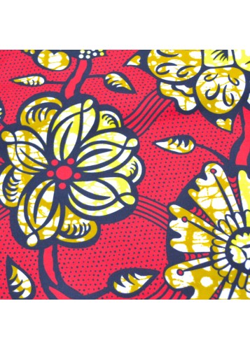 Tissu Wax rouge à fleur au Mètre - STANDARD