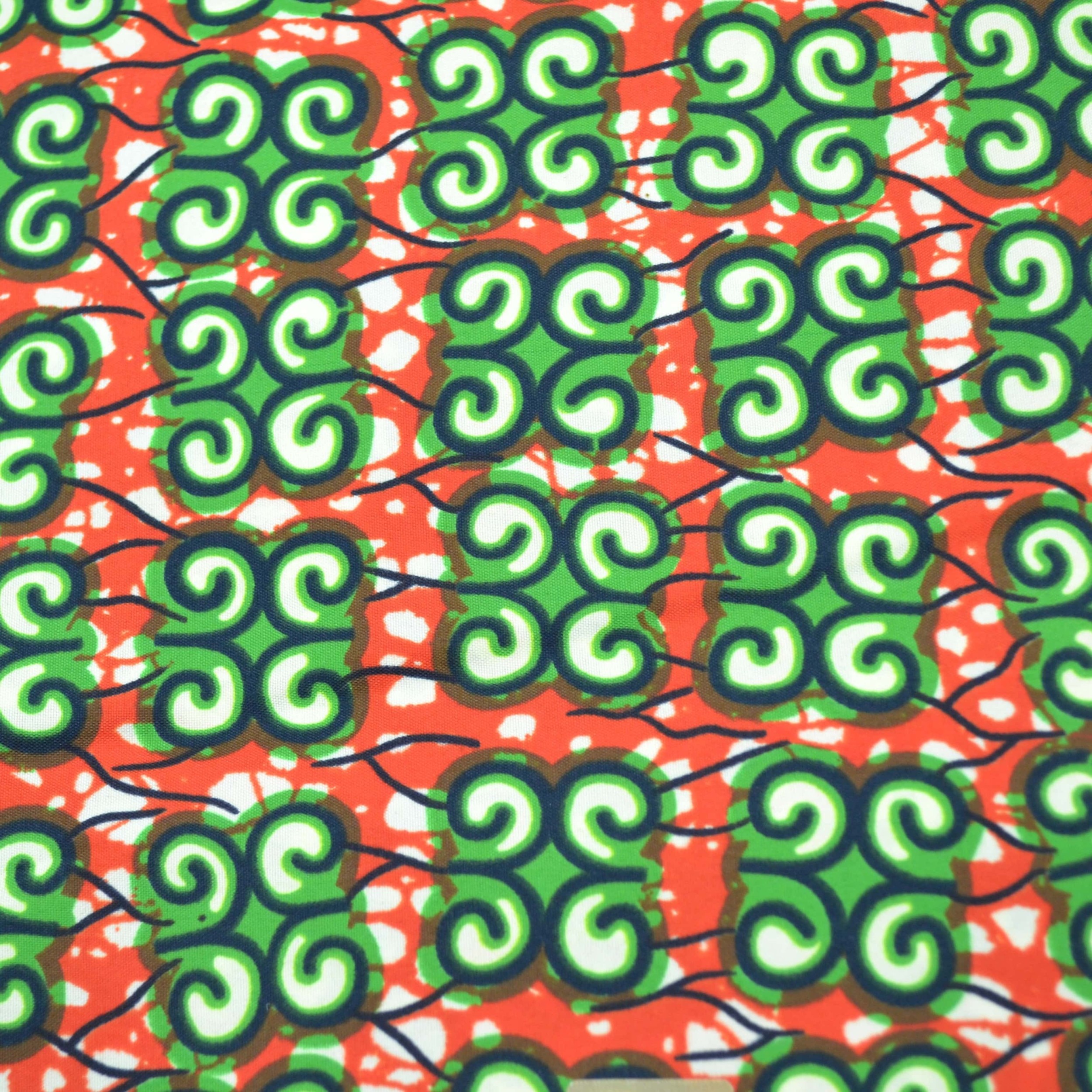 Tissu wax vert et orange au Mètre - STANDARD