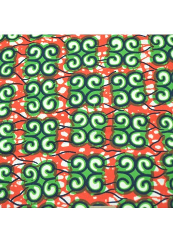 Tissu wax vert et orange au Mètre - STANDARD