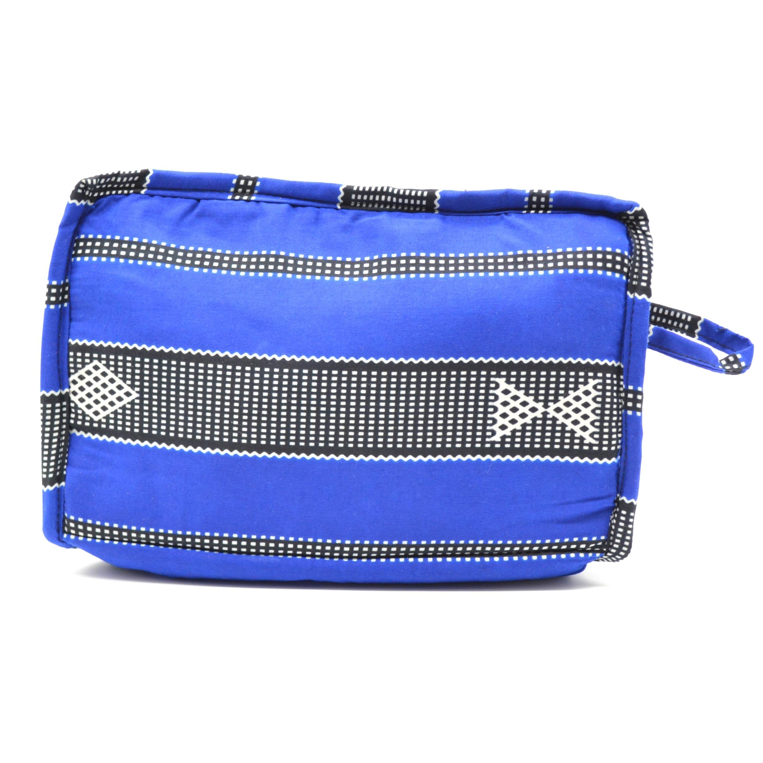 Trousse de toilette en tissu wax bleue et grise