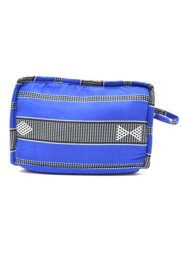 Trousse de toilette en tissu wax bleue et grise