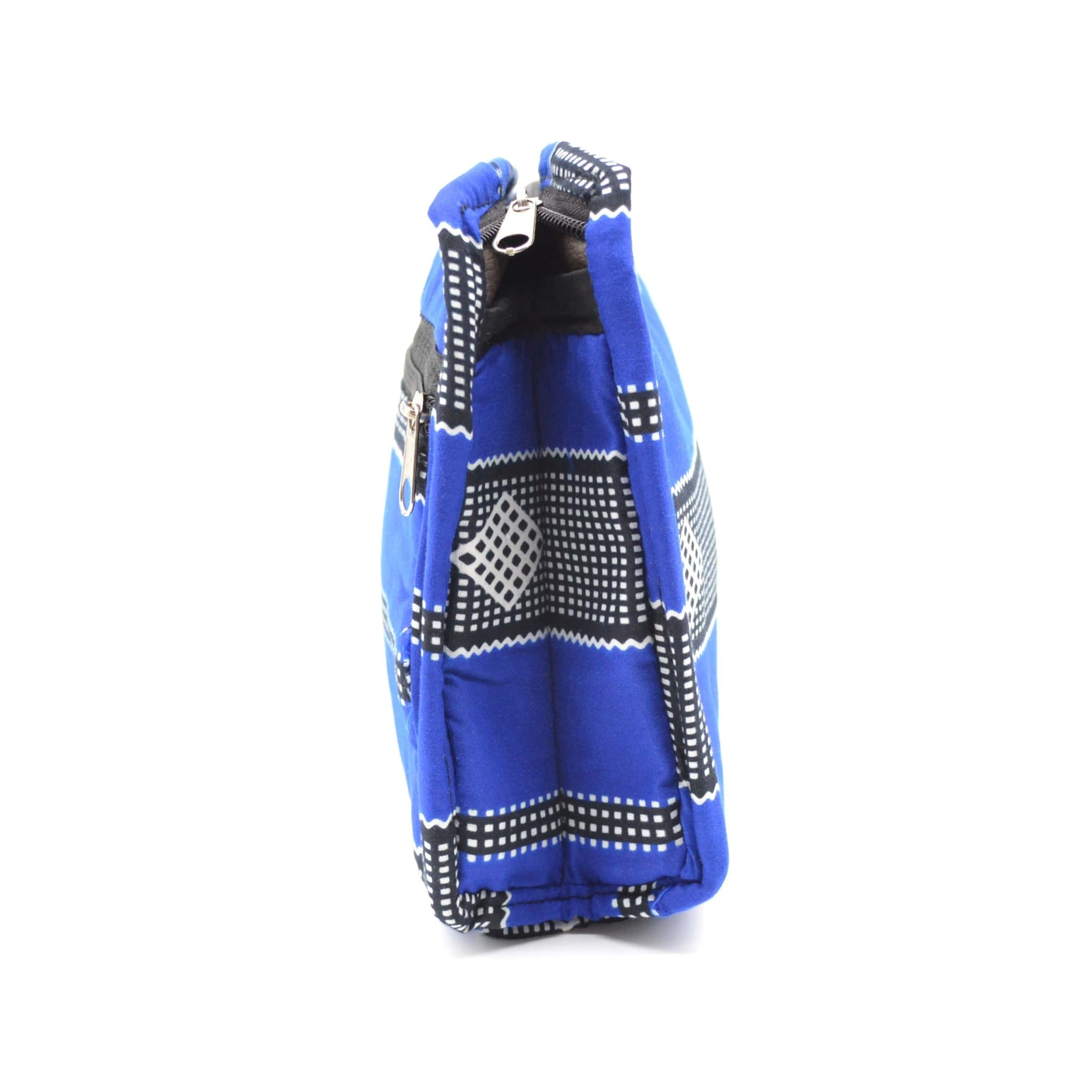 Trousse de toilette en tissu wax bleue et grise