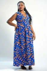 Robe bleue en tissu Wax