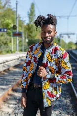 Veste Bombers vert, jaune et rouge en tissu Wax - HOMME Veste Bombers vert, jaune et rouge en tissu Wax - HOMME