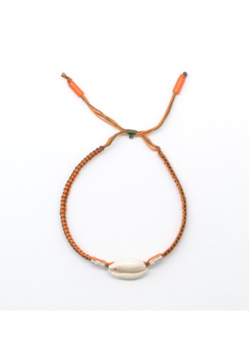 Bracelet réglable orange orné de Cauris