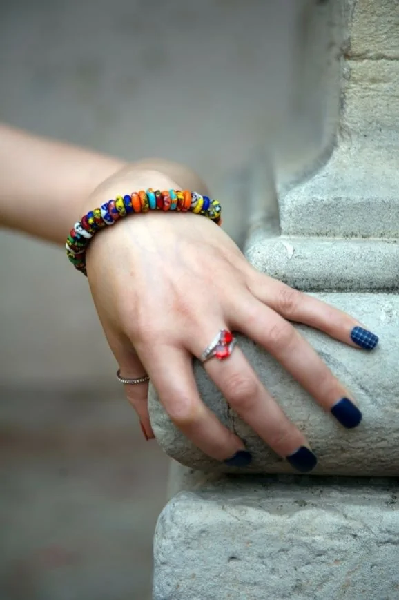 Bracelet ethnique en terre cuite multicolore