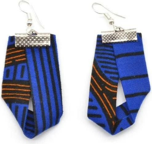 Boucles d'oreilles bleues en tissu africain