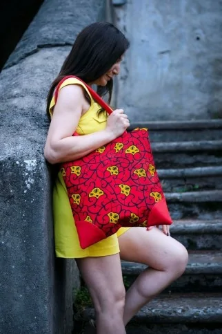 Sac à main chic en Wax avec anses en simili cuir Sac à main chic en Wax avec anses en simili cuir