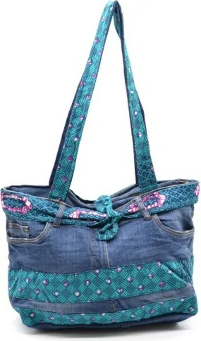 Sac à main en jean et tissu wax bleu