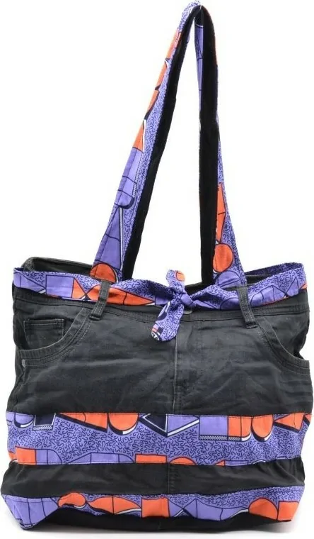 Sac à main en jean customisé et wax