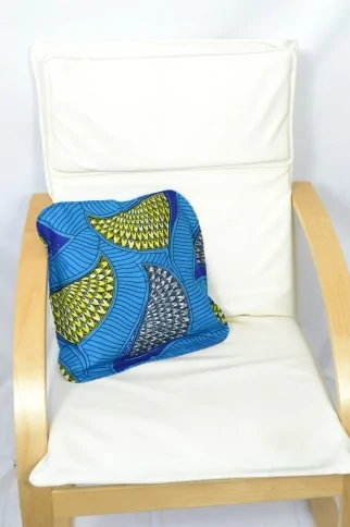 Paire de taie de coussin en tissu wax bleu Paire de taie de coussin en tissu wax bleu