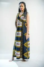 Robe bleue en tissu Wax