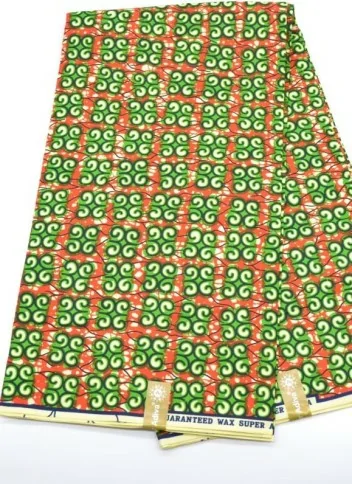 Tissu wax vert et orange au Mètre - STANDARD