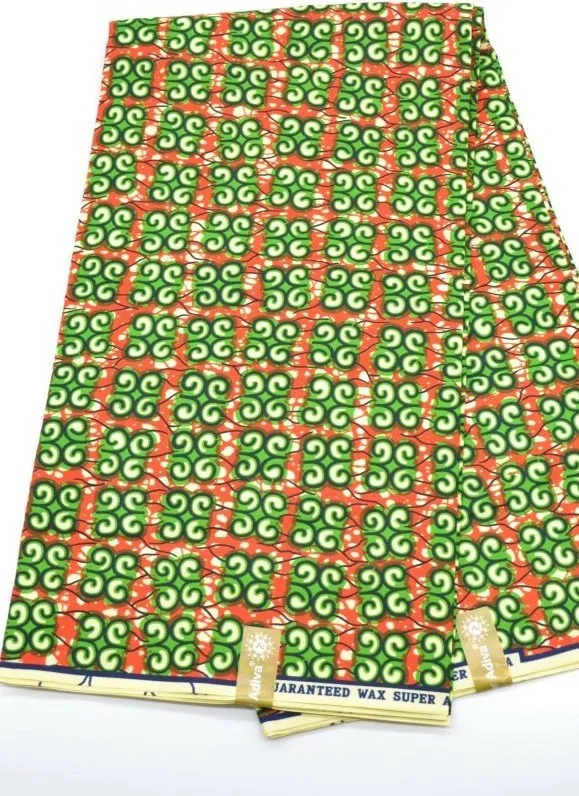 Tissu wax vert et orange au Mètre - STANDARD