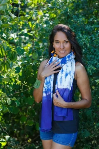 Echarpe / Foulard bleue et blanche en coton fait main