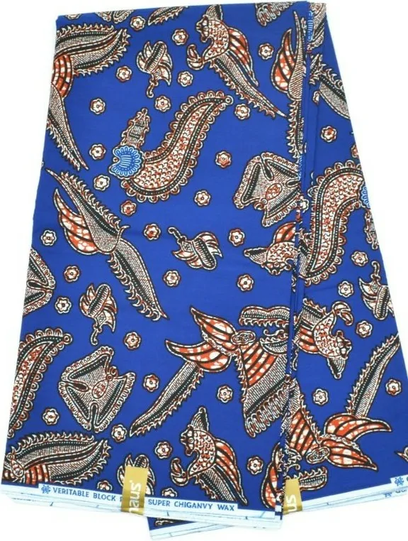 Tissu Wax bleu et rouge vendu au Mètre - PREMIUM