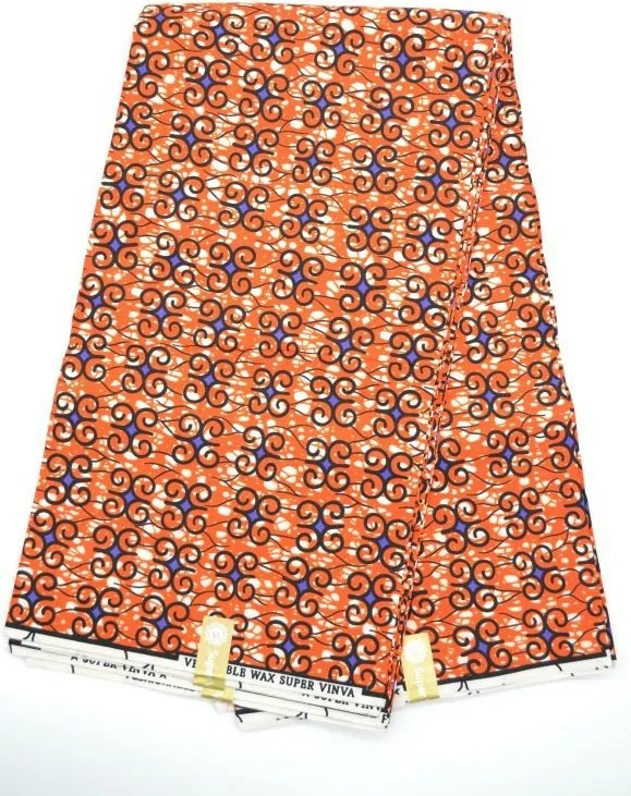 Tissu Wax orange au Mètre - STANDARD